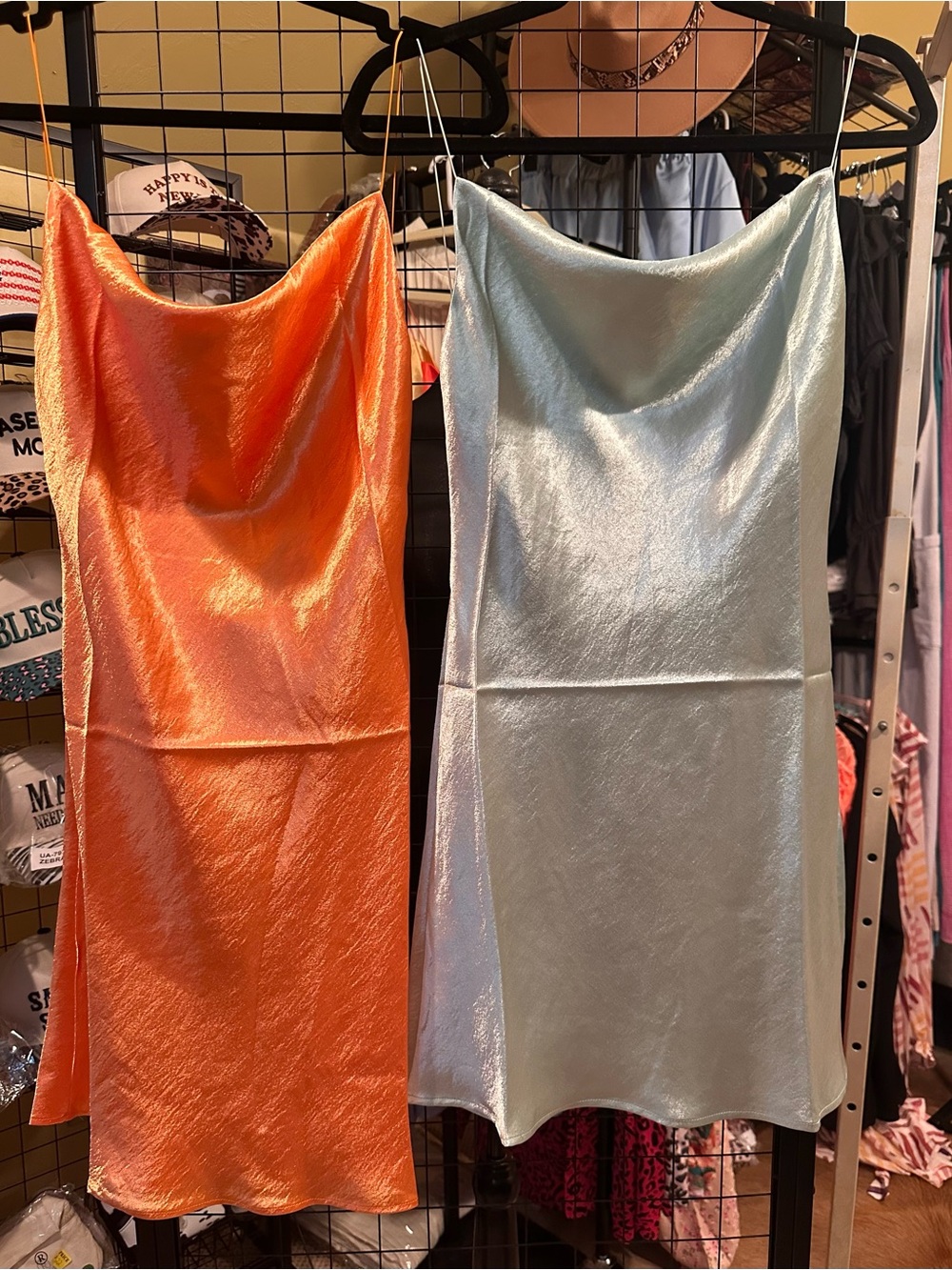 Satin Cowl Neck Slip Dress - Orange